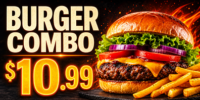 Burger combo restaurant promotion sample generated with SignSparkAI